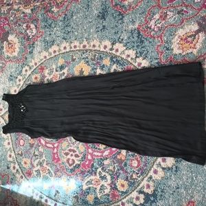 Knapp Studio Vintage Black Lattice Neckline Front Slit Maxi Dress 11 S U.S.A.